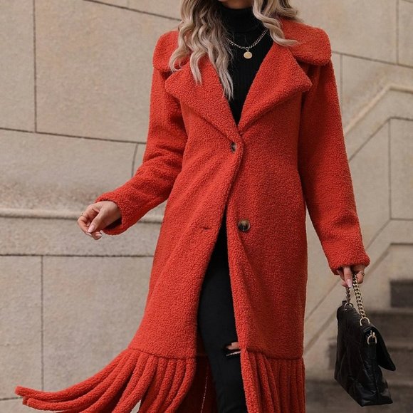 Burnt Orange Casual Womens Teddy Coat - Picture 4 of 5